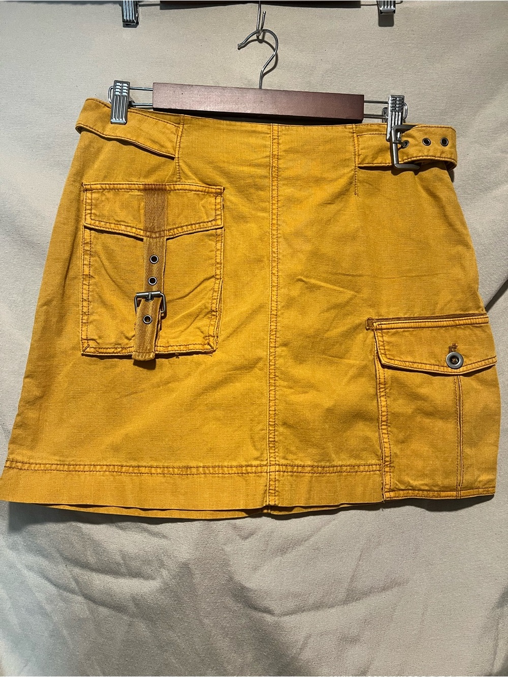 Free People Mustard Yellow Utility Cargo Mini Skirt Size 6